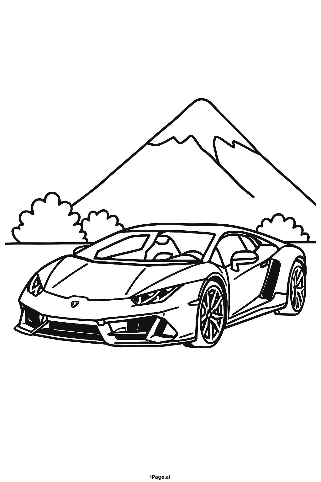  Página para colorear de Lamborghini Cerca de la Montaña 