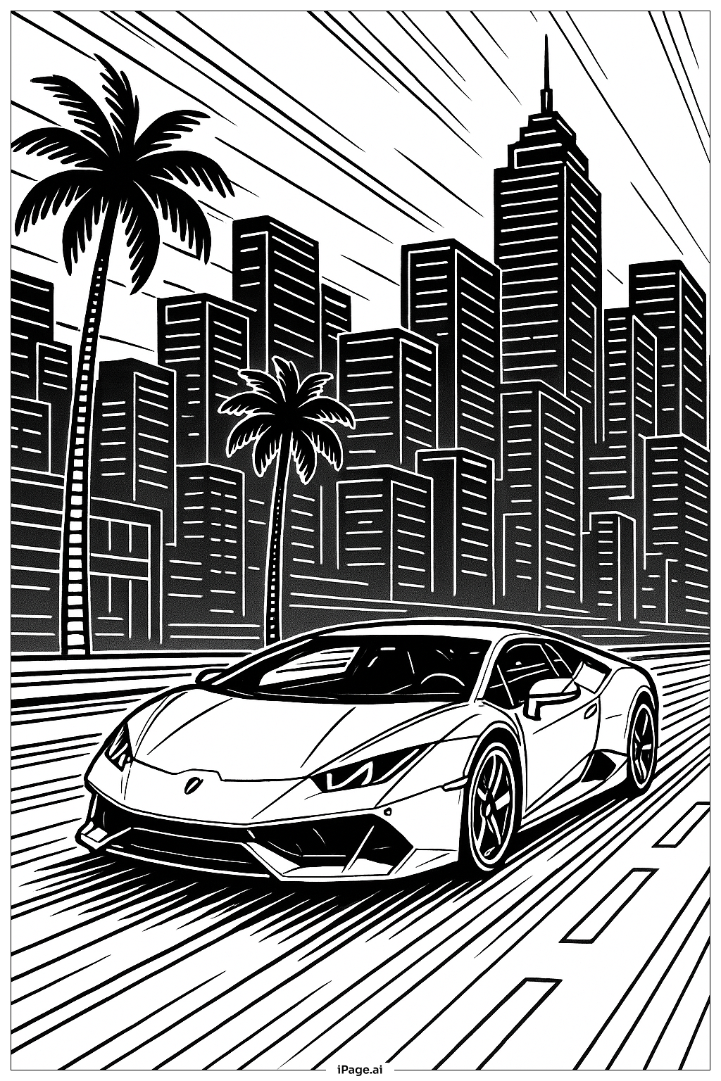  兰博基尼夜晚城市街道填色页 