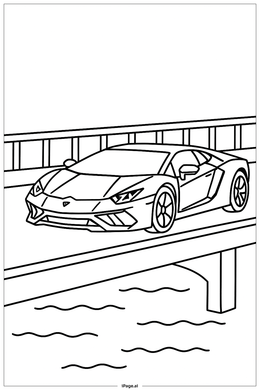  Lamborghini auf einer Brücke Ausmalseite 