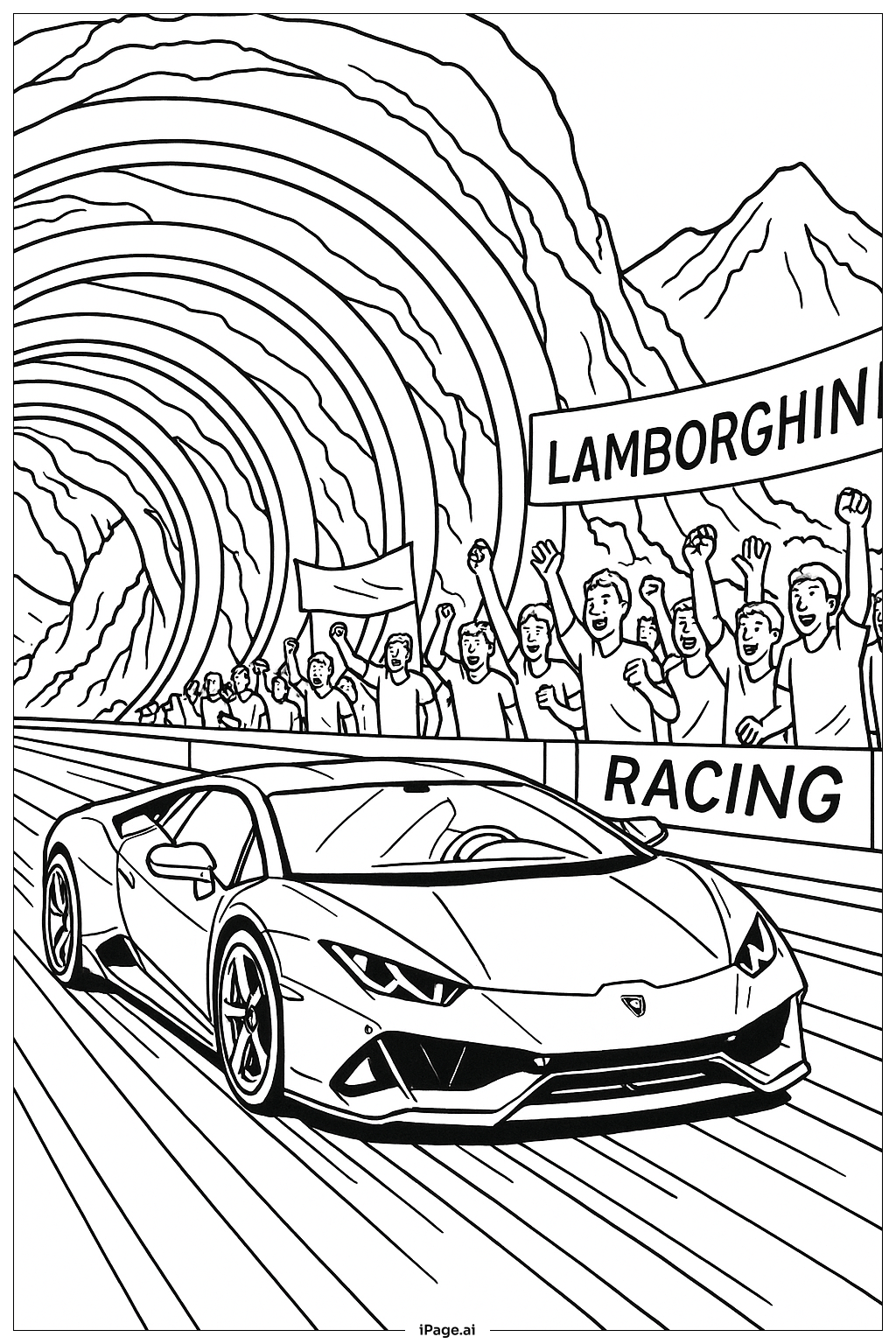  Lamborghini Rennen durch den Tunnel Ausmalseite 