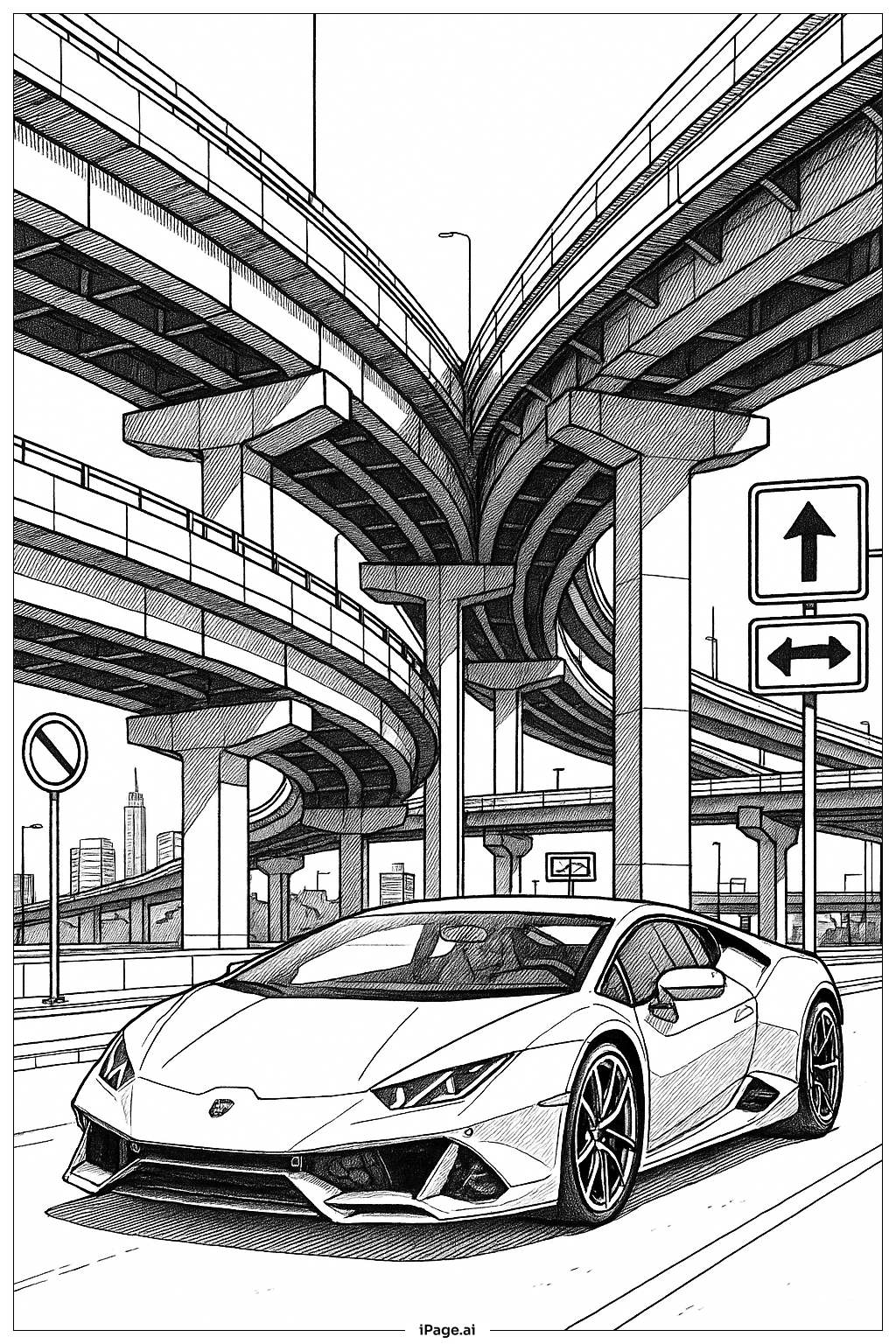  Lamborghini unter der städtischen Überführung Ausmalseite 