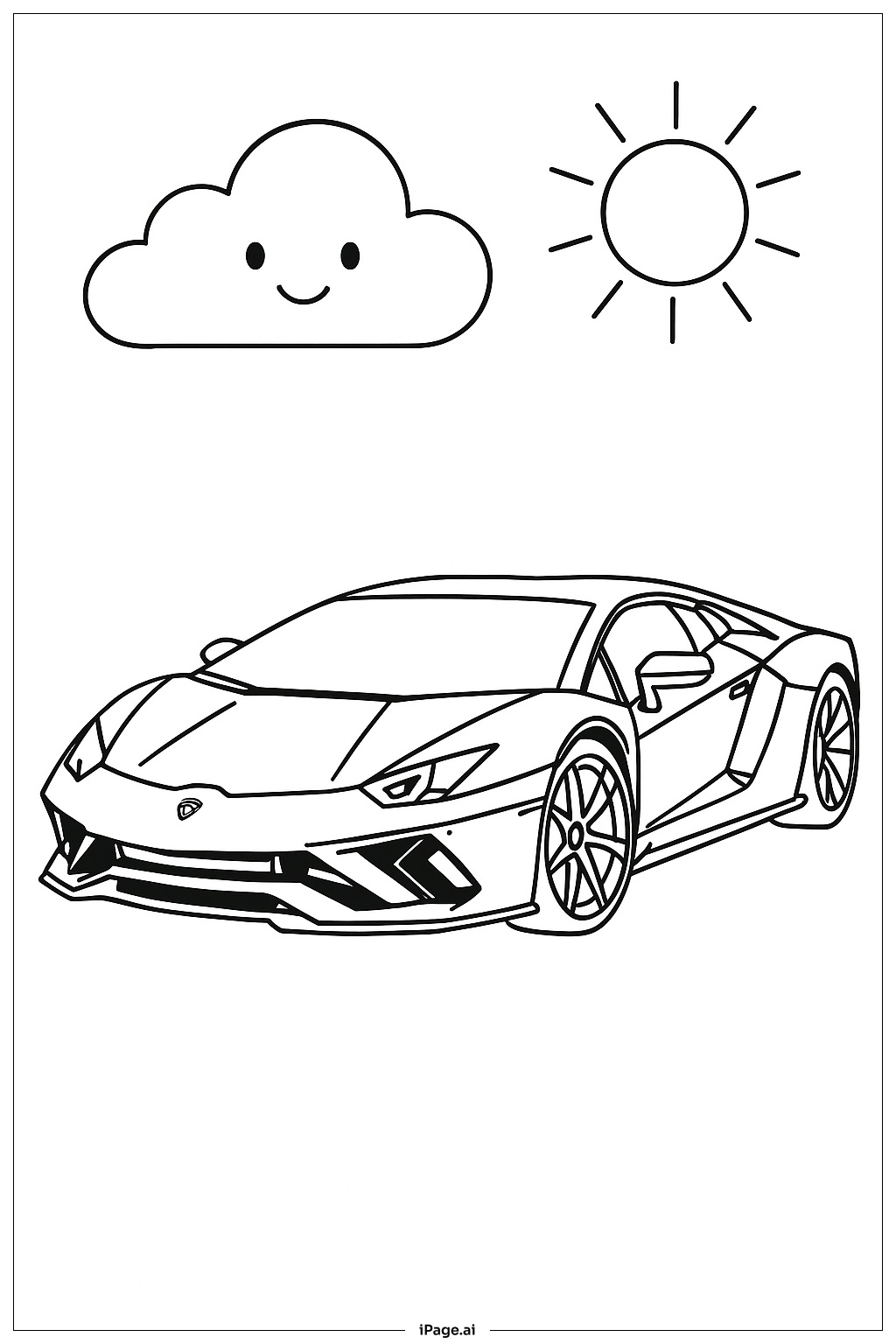  Página para colorear de Lamborghini Bajo un Cielo Soleado 