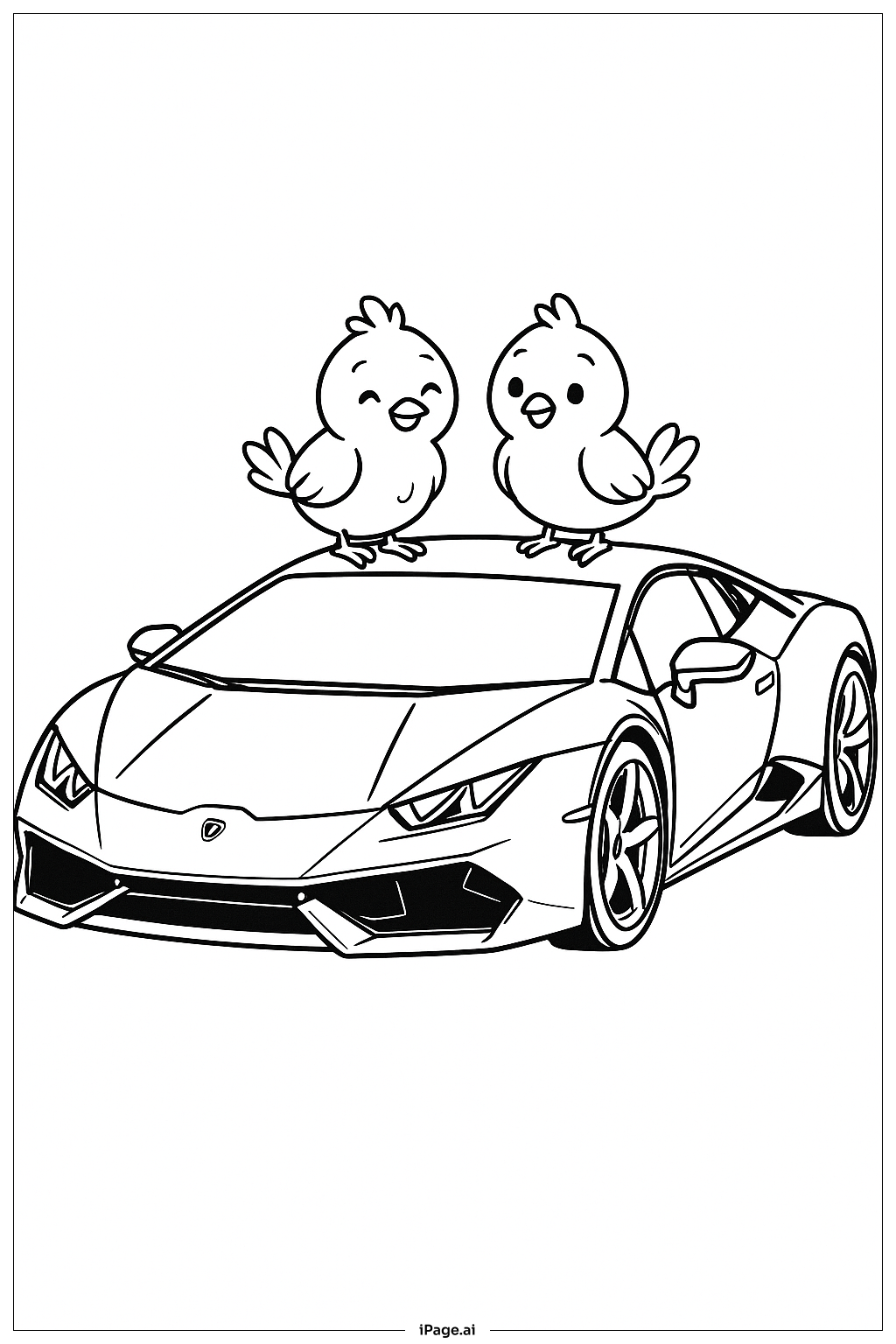 새와 함께하는 람보르기니 색칠공부 페이지