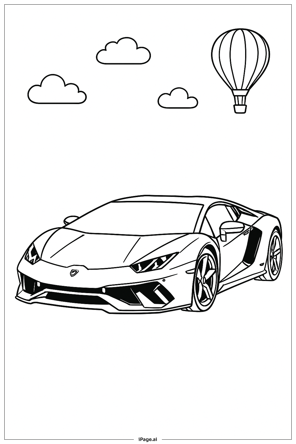  Página para colorir de Lamborghini com Balão de Ar Quente 