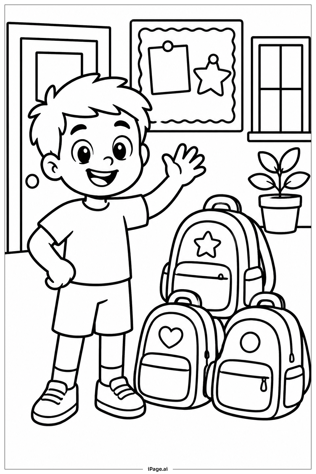 学年最終日のランドセルの山の塗り絵ページ