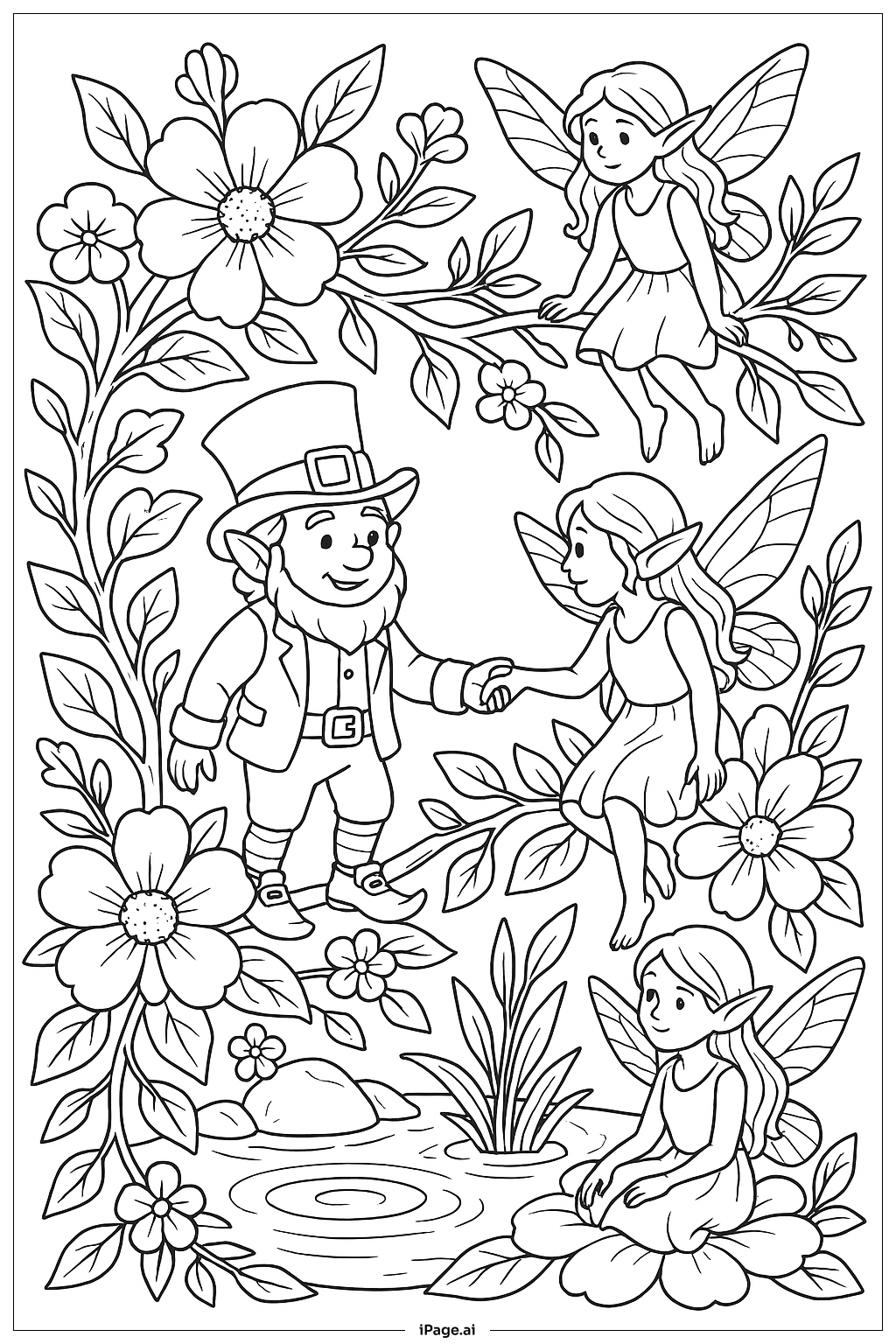  Leprechaun And Fairy Friends Coloring Page 