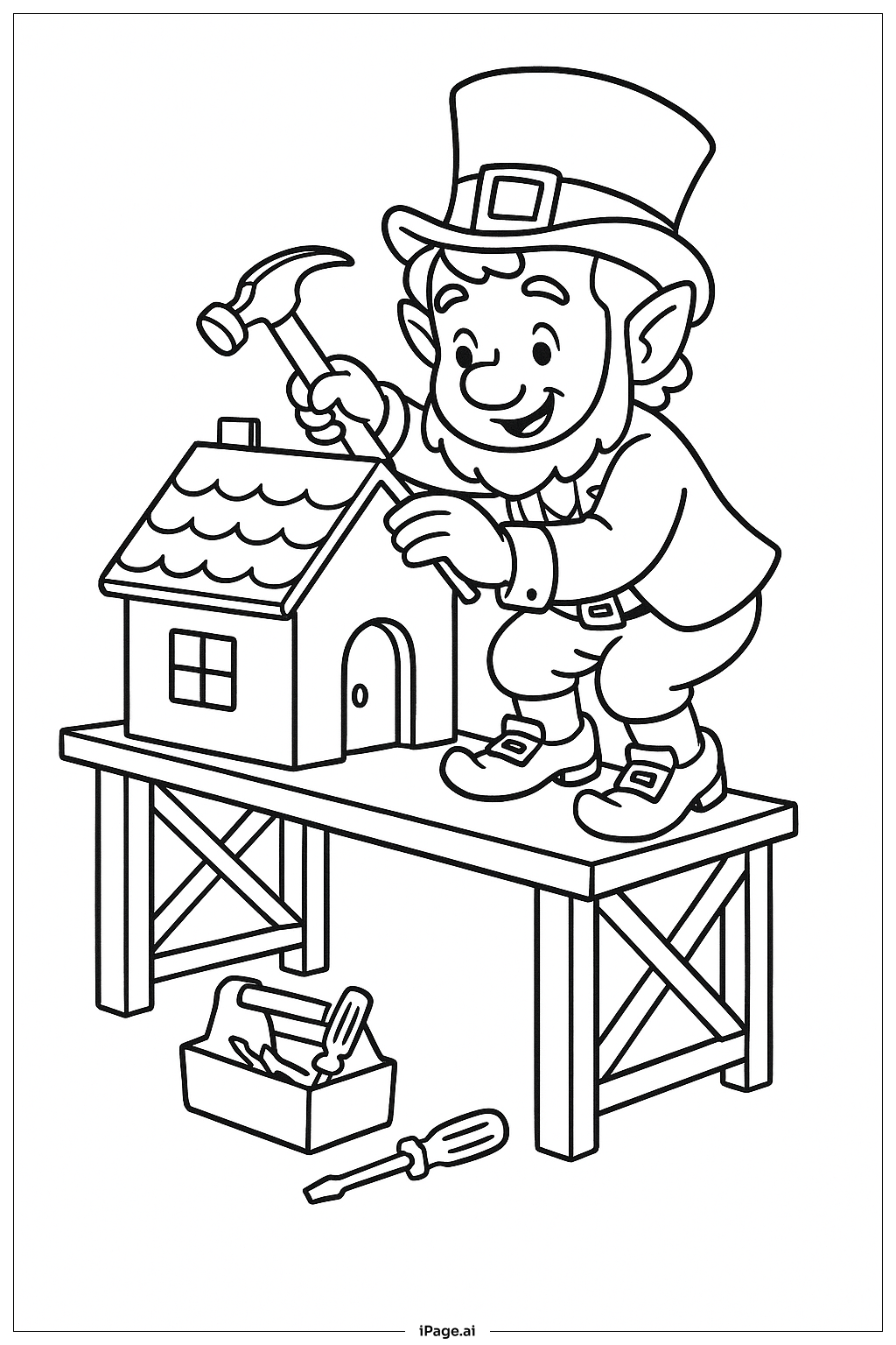  Leprechaun Building A House Coloring Page 