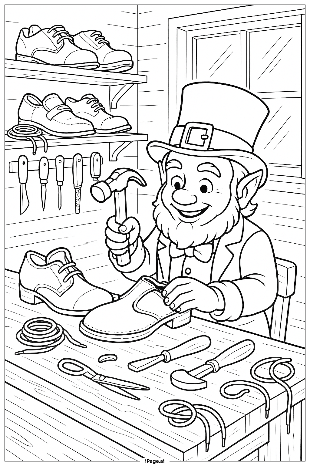  Página para colorear de Zapatos Artesanales de Duende 