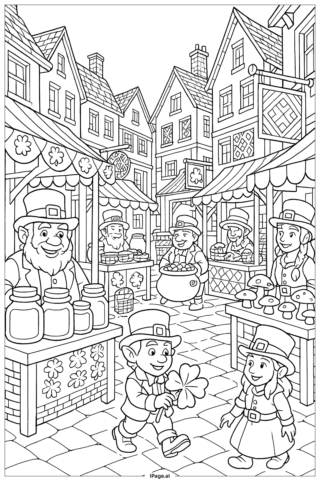  요정 시장 거리 색칠공부 페이지 