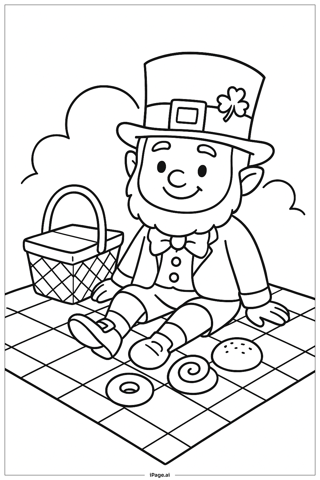  Página para colorear de Duendecillo en un picnic 