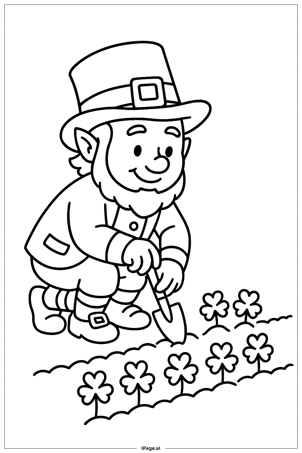  Página para colorir de Duende Plantando Trevo 
