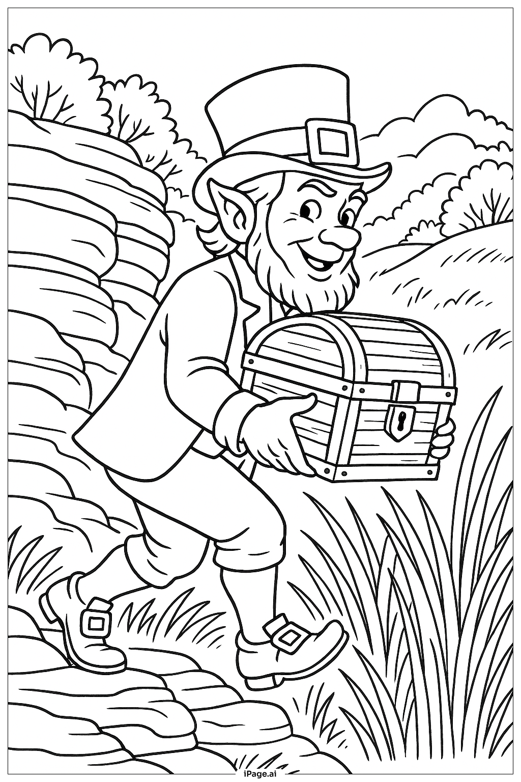  Leprechaun Stealing Gold Chest Coloring Page 