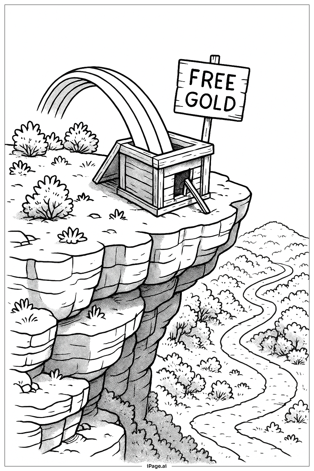 Page de coloriage Installation du piège à leprechaun sur la falaise