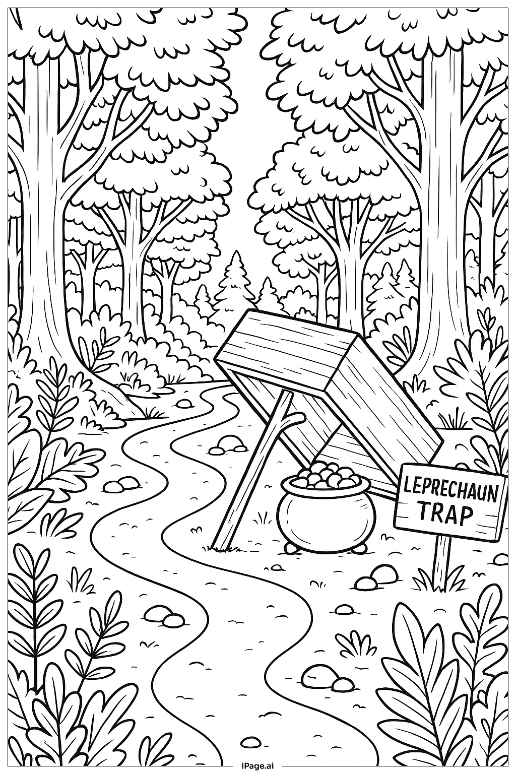 Page de coloriage Piège à Lutin Cachette dans la Forêt