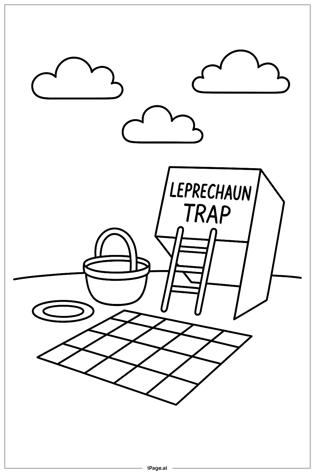 Página para colorear de Picnic matutino con trampa para duendes