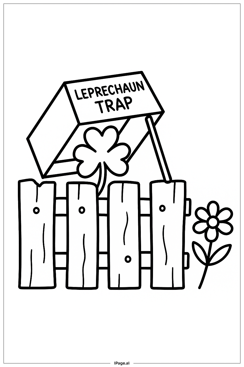 울타리에 설치된 레프리콘 덫 색칠공부 페이지