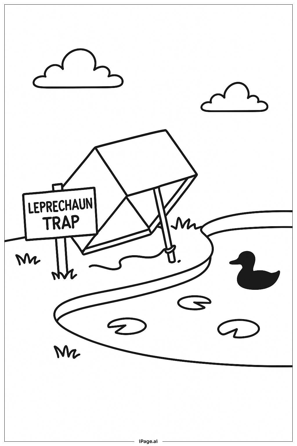 Página para colorir de Cena da Armadilha do Duende no Lago