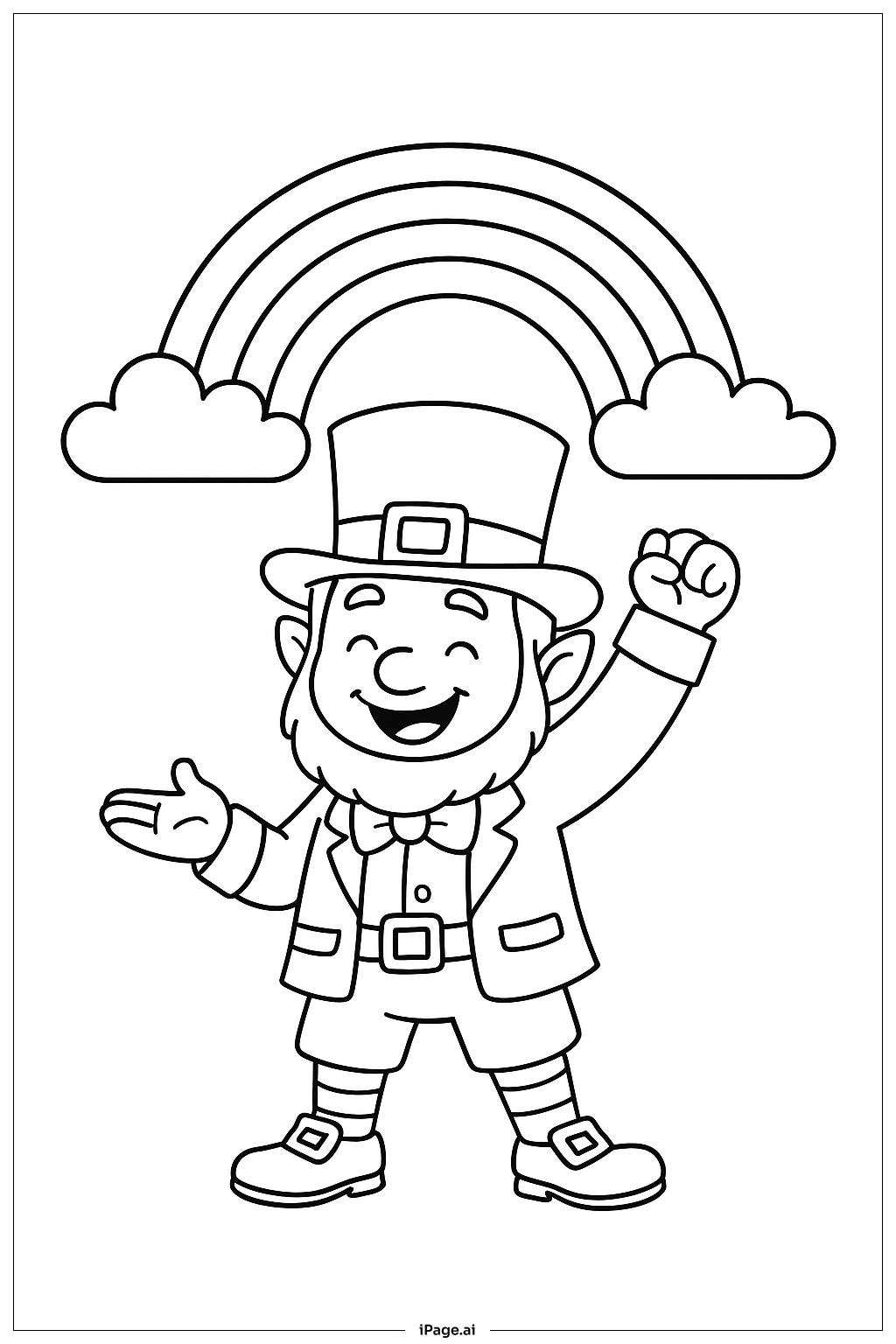  拿着彩虹拱门的小精灵填色页 