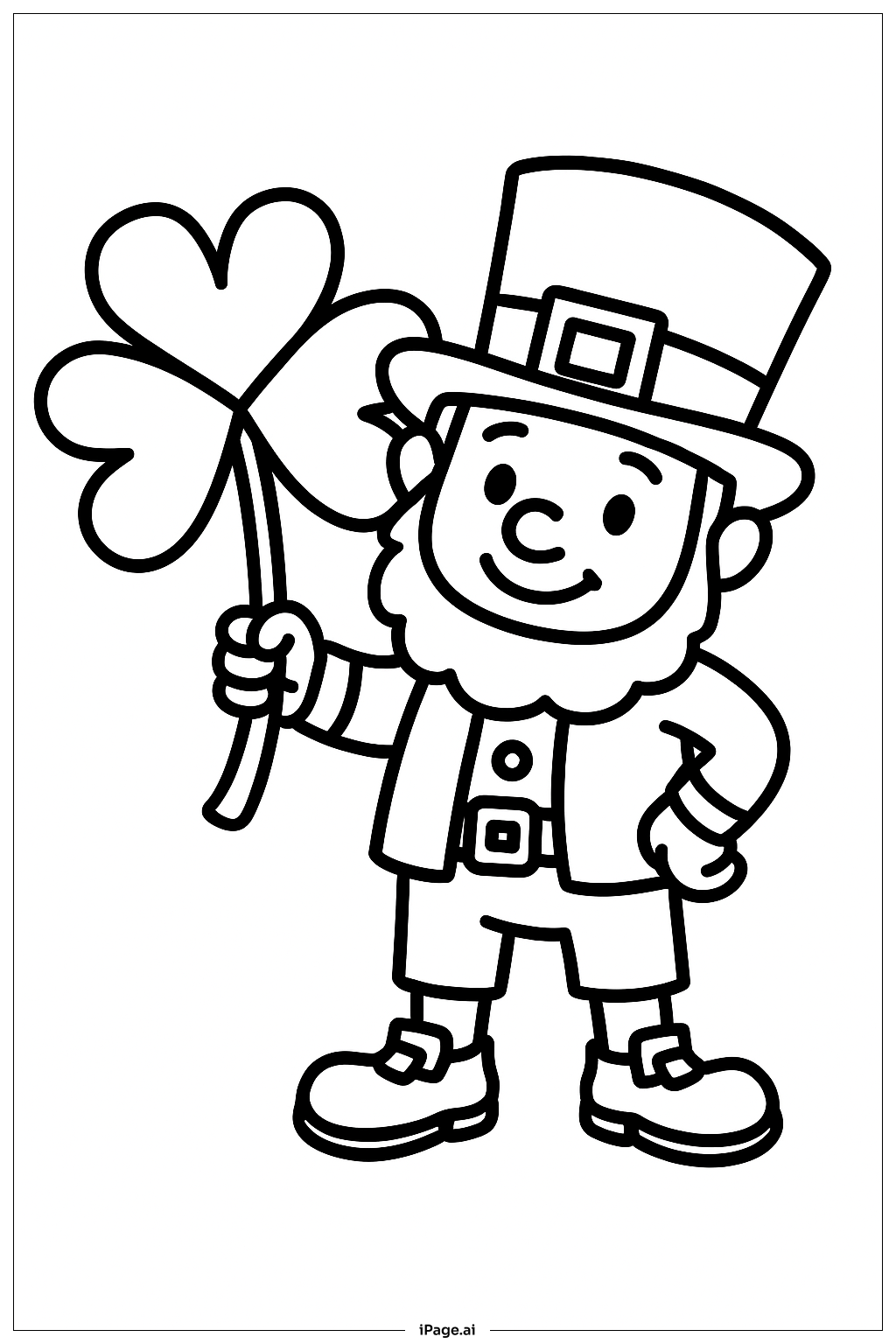  Página para colorear de Duendecillo con Trébol de Cuatro Hojas 