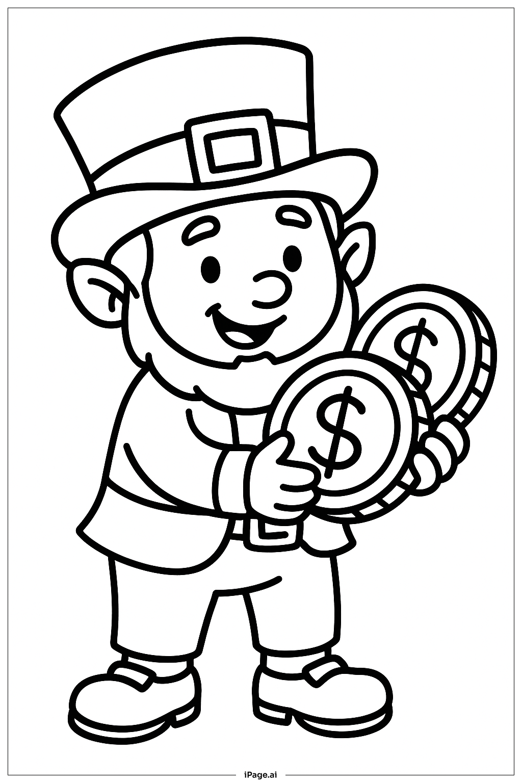  Página para colorear de Duende con Monedas de Oro 