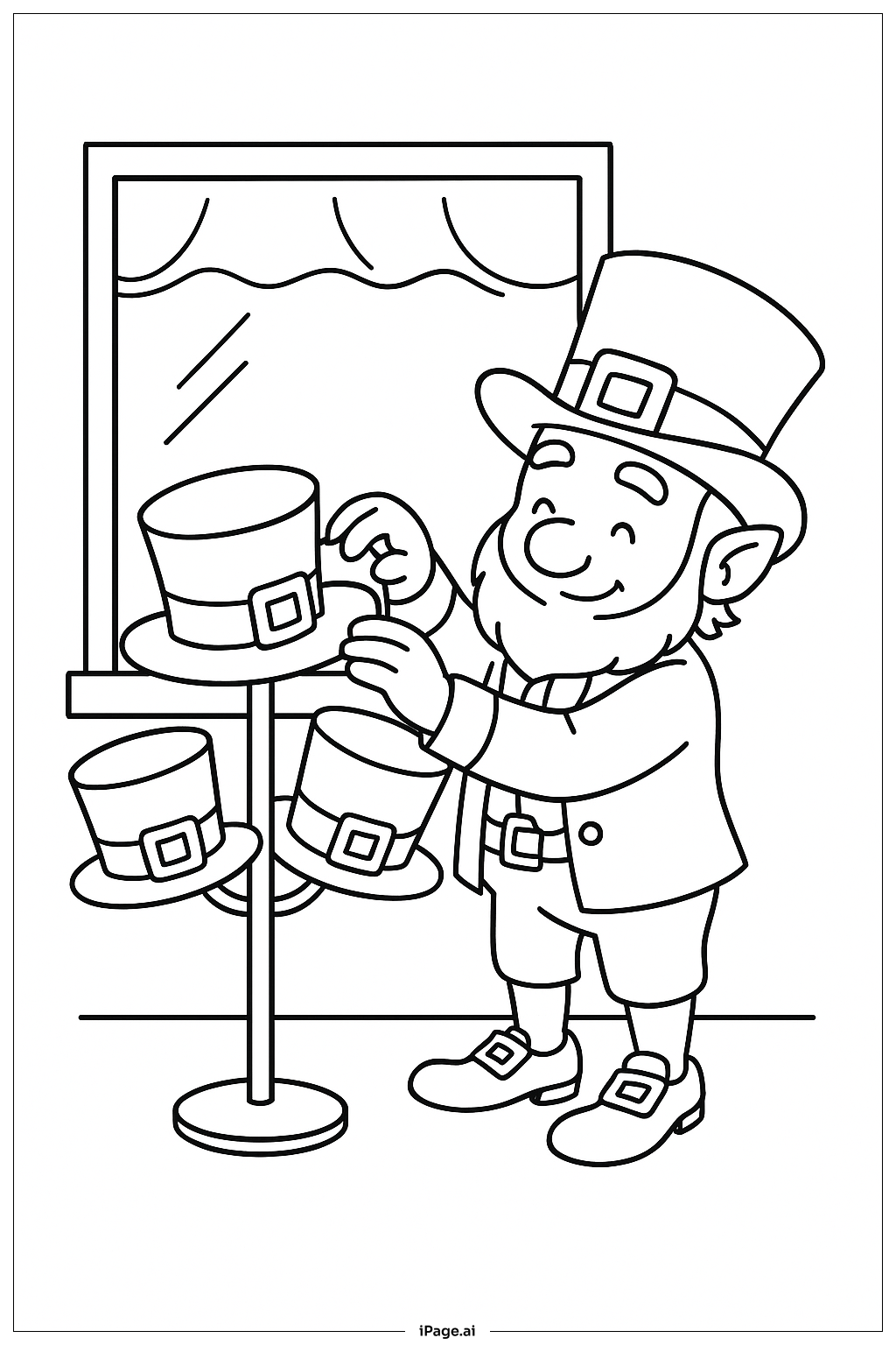  带帽架的小矮妖填色页 