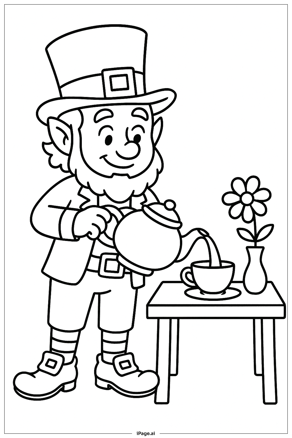  Página para colorir de Duende com Chaleira 