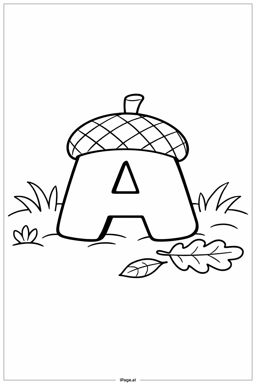 Letter A Acorn on Ground Coloring Page