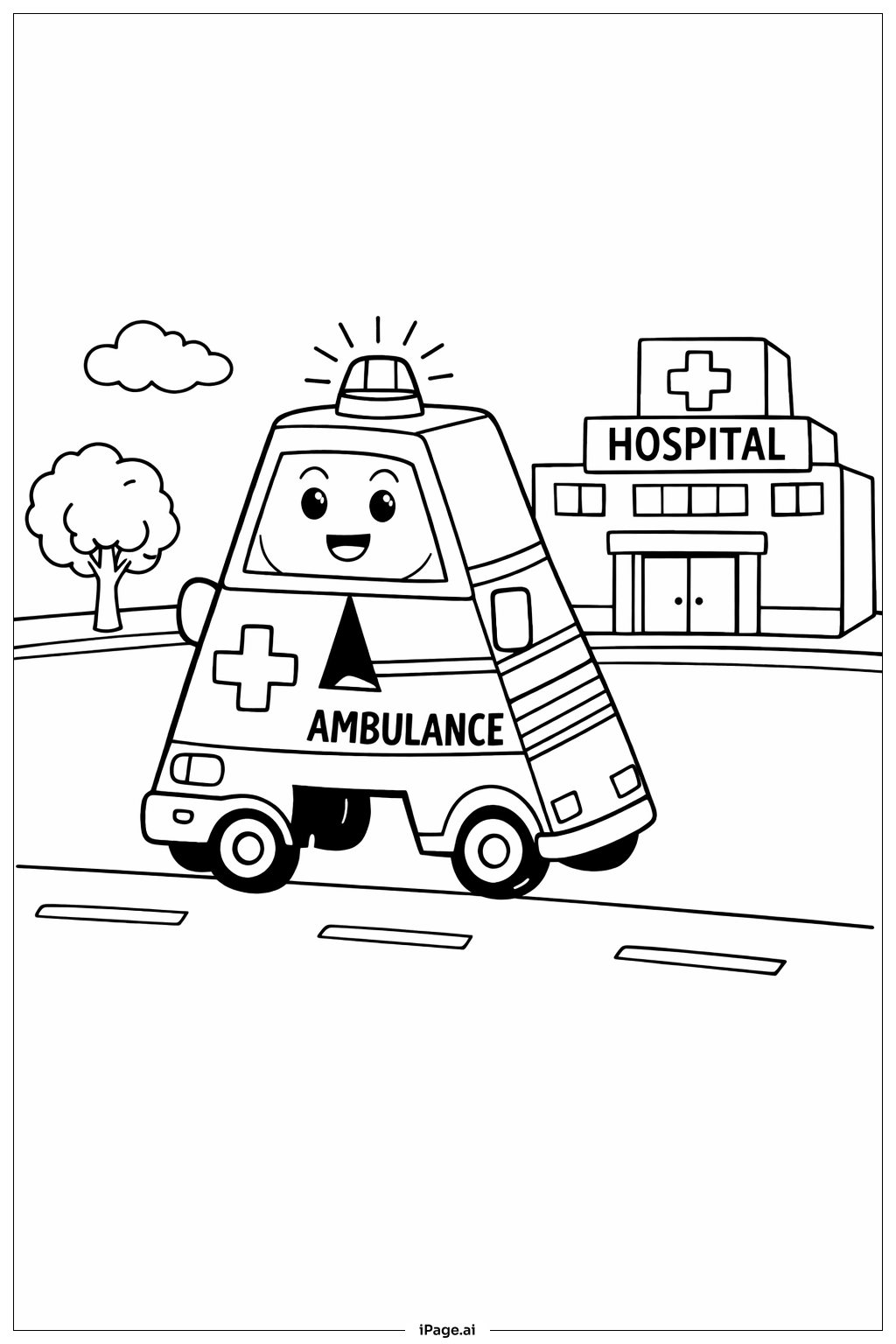 Letter A Ambulance at Hospital Coloring Page