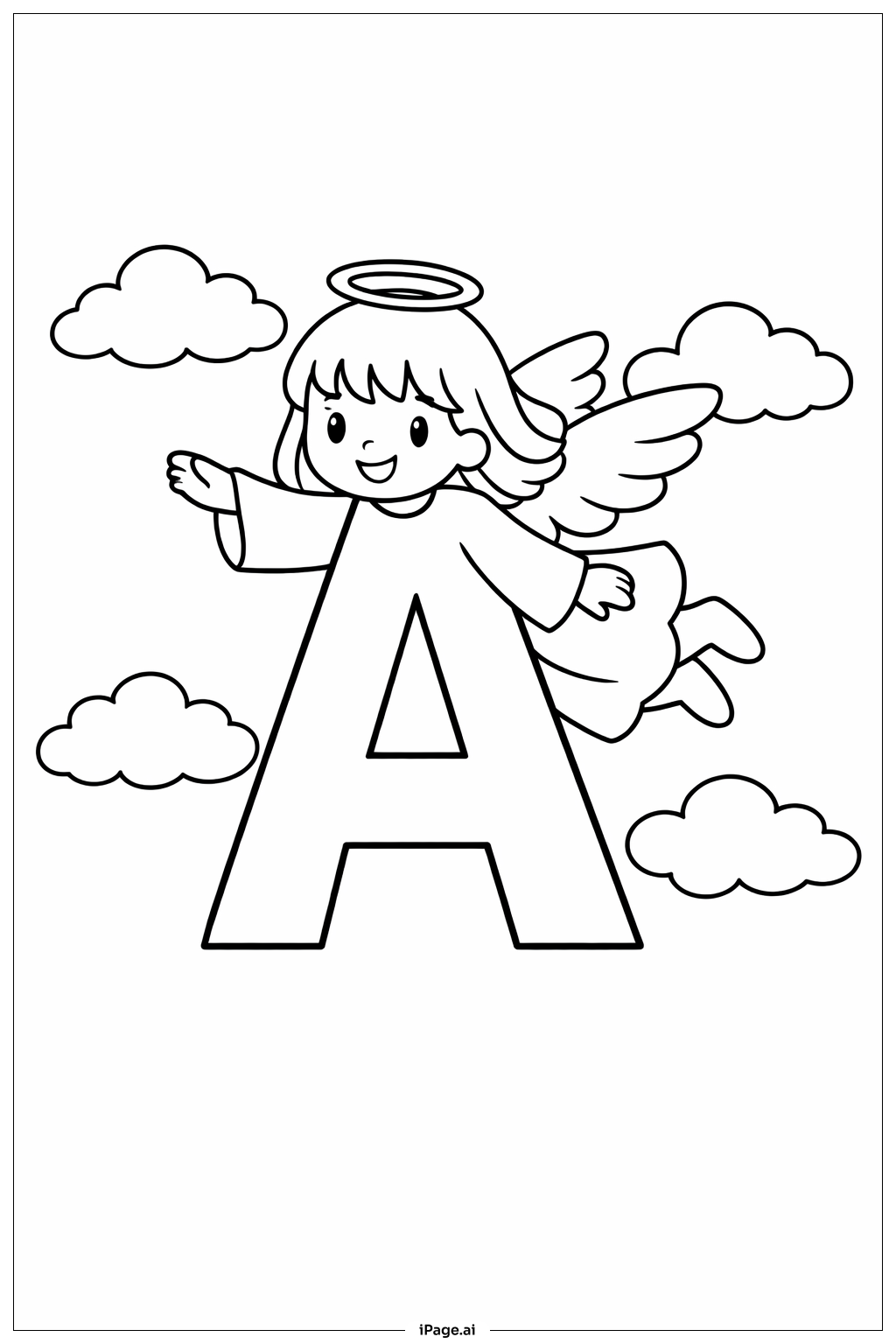 Letter A Angel Flying Coloring Page