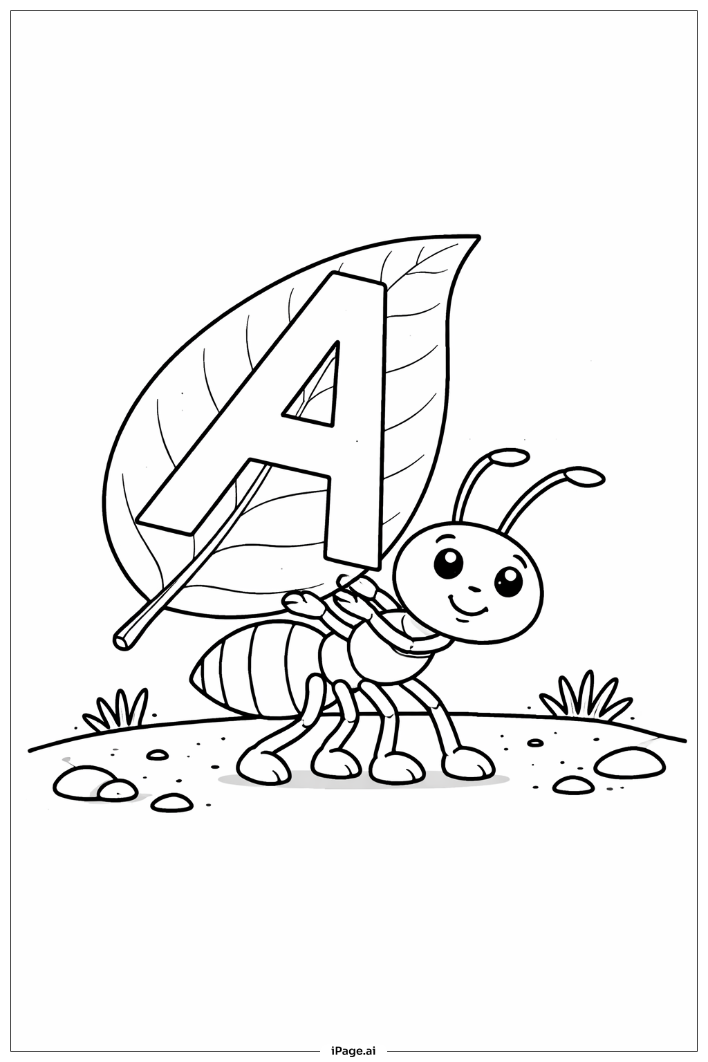 Letter A Ant Carrying Leaf Coloring Page