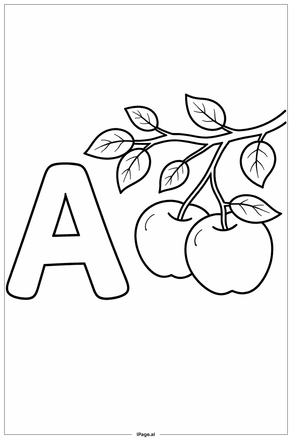 Letter A Apples on Branch Coloring Page