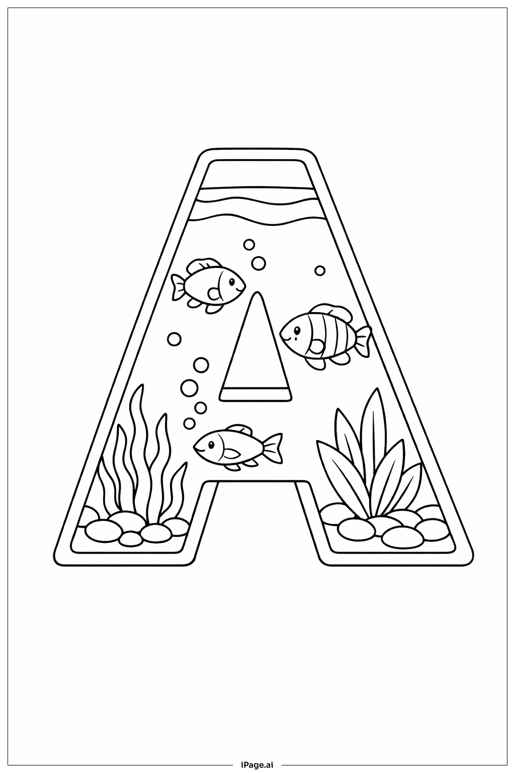 Letter A Aquarium Fish Tank Coloring Page