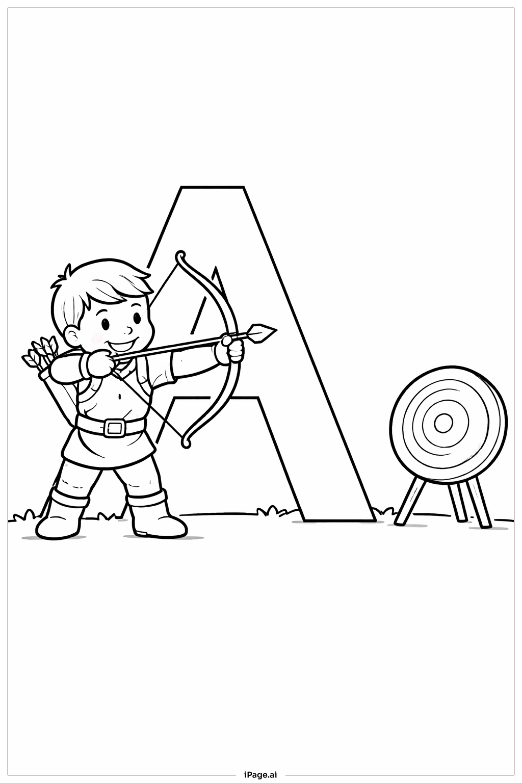 Letter A Archer Shooting Arrow Coloring Page