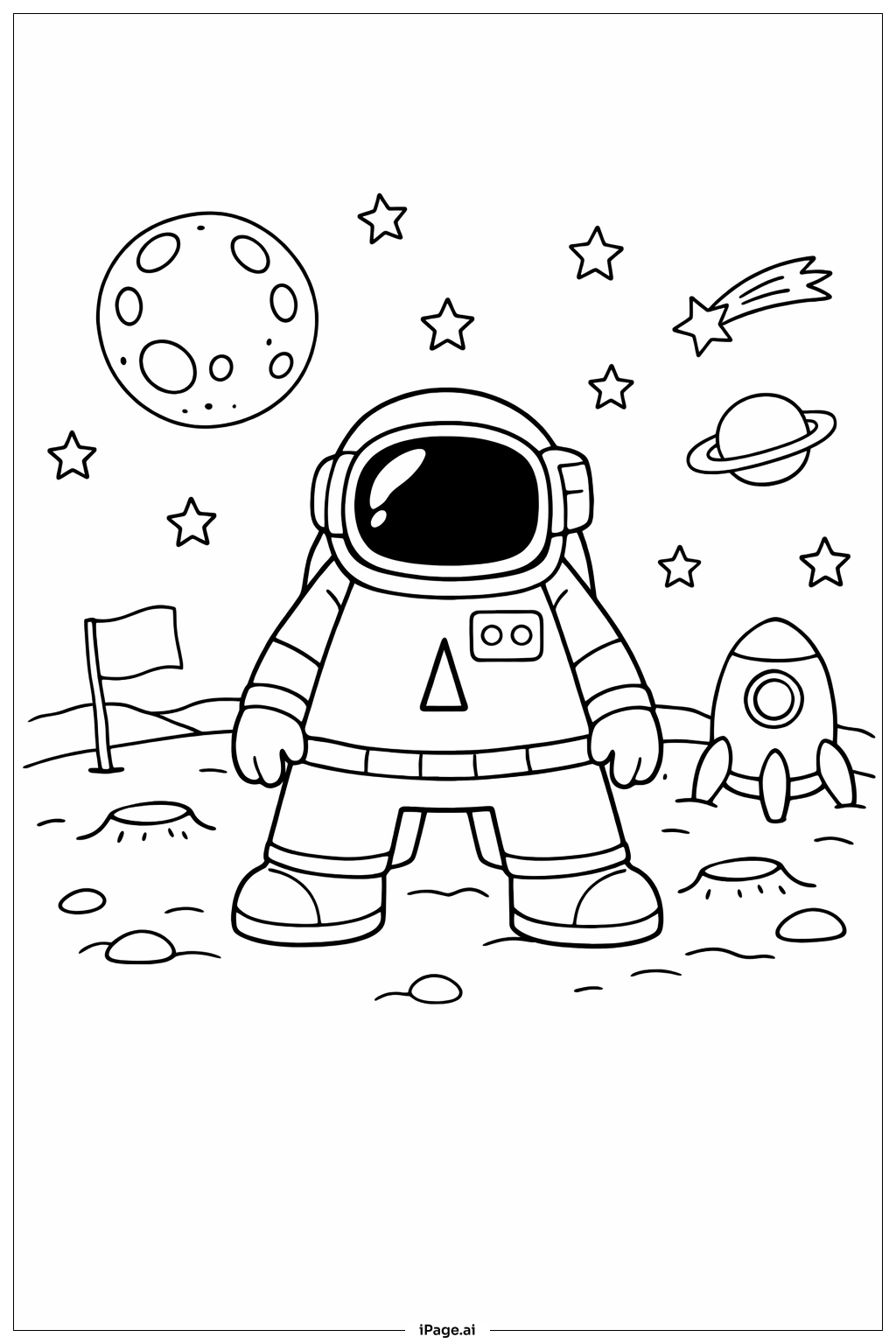 Letter A Astronaut on Moon Coloring Page