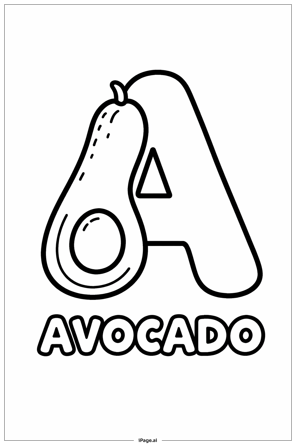Letter A Avocado Coloring Page