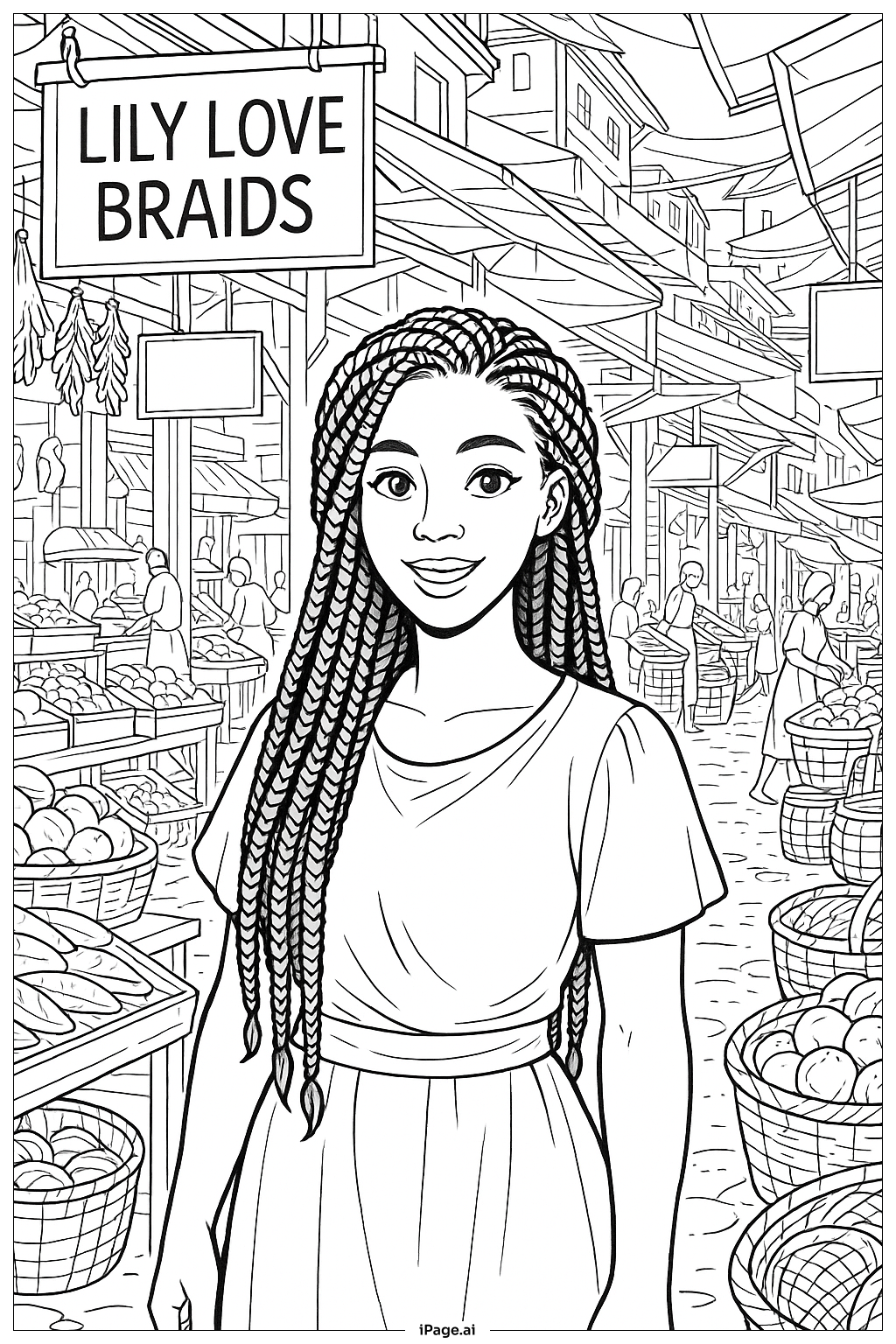 Lily Love Braids Busy Market Coloring Page