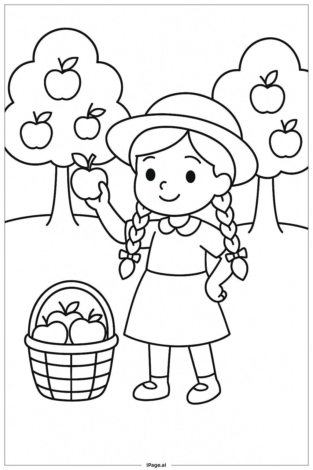  Lily Love Braids Picking Apples Coloring Page 
