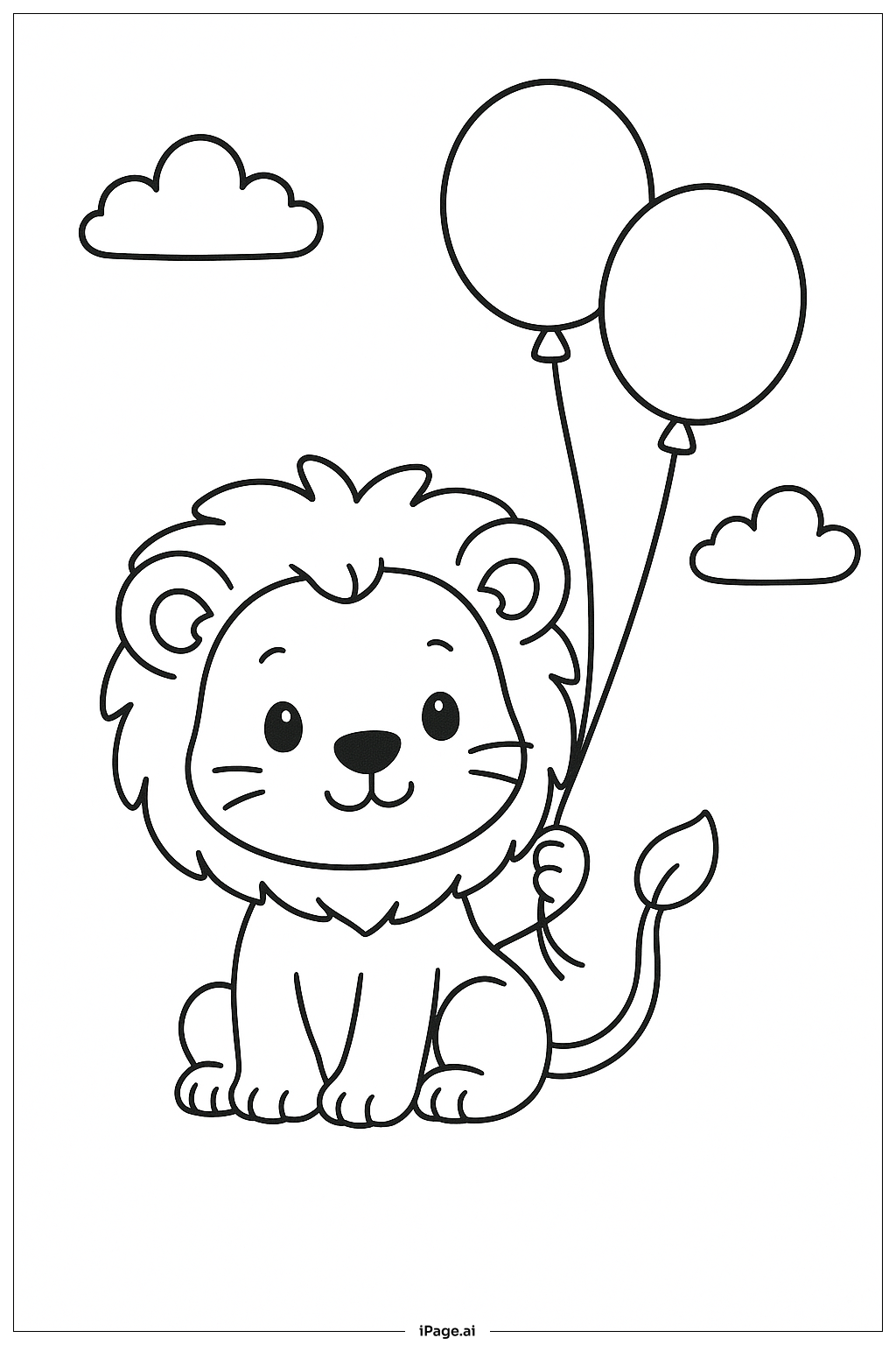  風船を持ったライオンの子ライオンの塗り絵ページ 