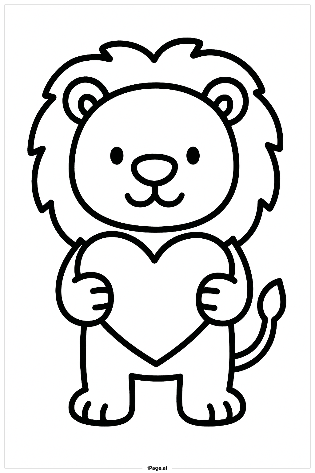  ハートを持つライオンの塗り絵ページ 