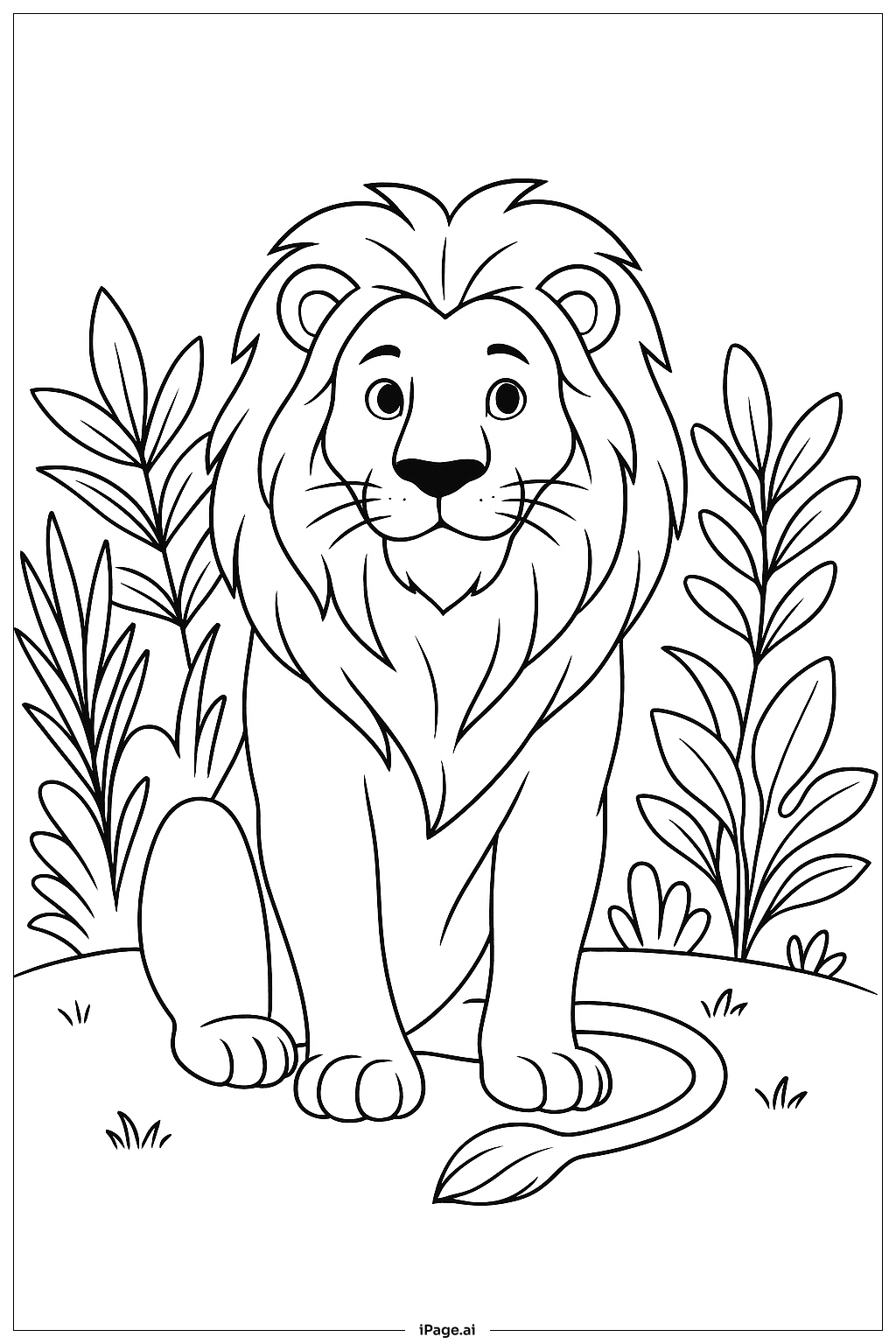  ジャングルの空き地のライオンの塗り絵ページ 