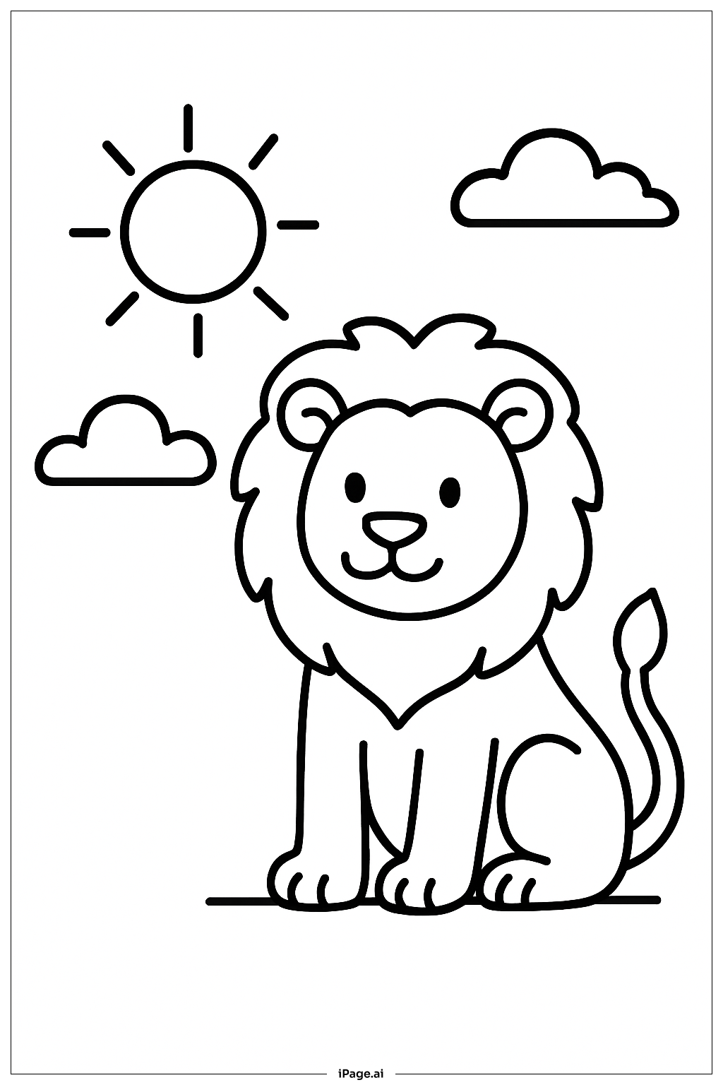  太陽の隣のライオンの塗り絵ページ 