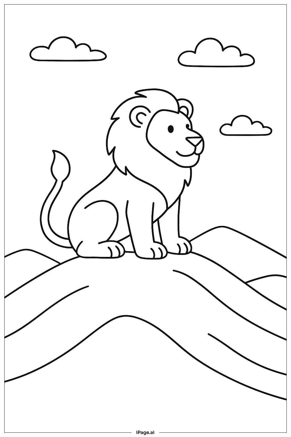  丘の上のライオンの塗り絵ページ 