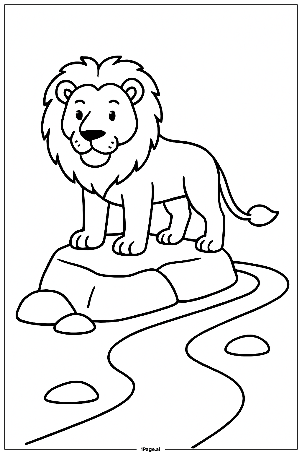 岩の道に立つライオンの塗り絵ページ 