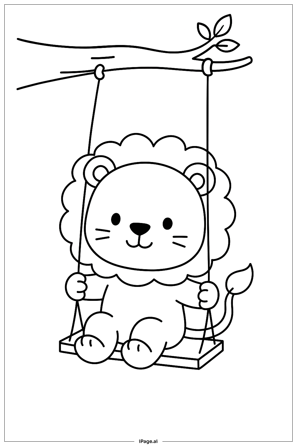  ブランコに乗ったライオンの塗り絵ページ 