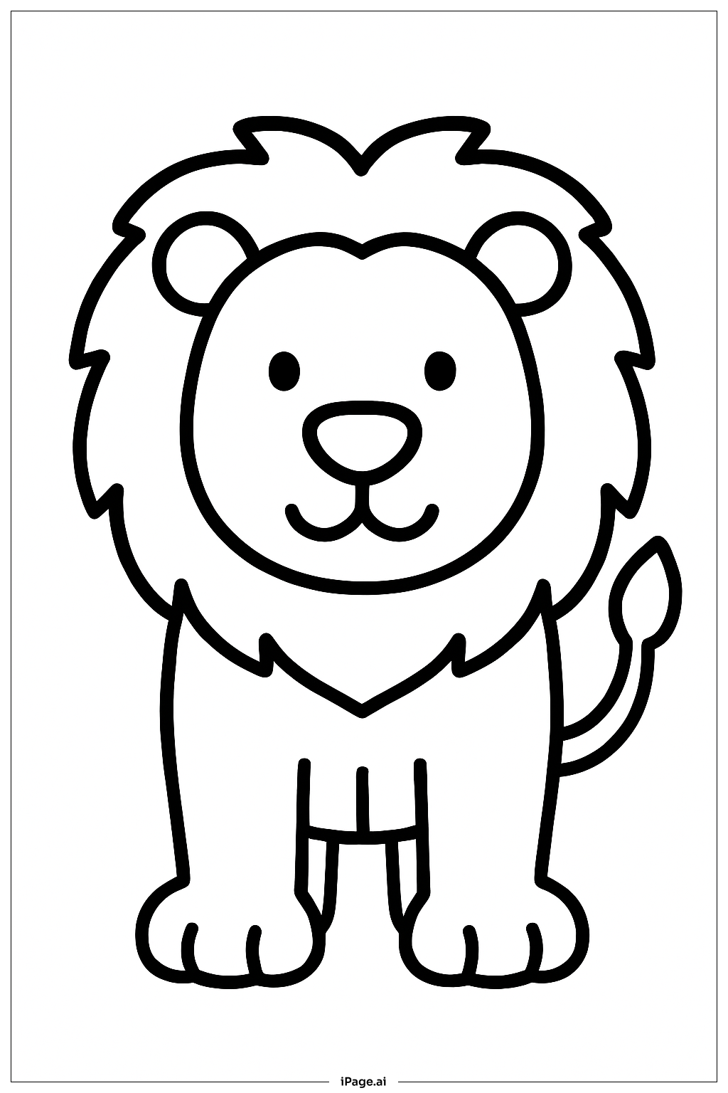  正面を向いて立っているライオンの塗り絵ページ 