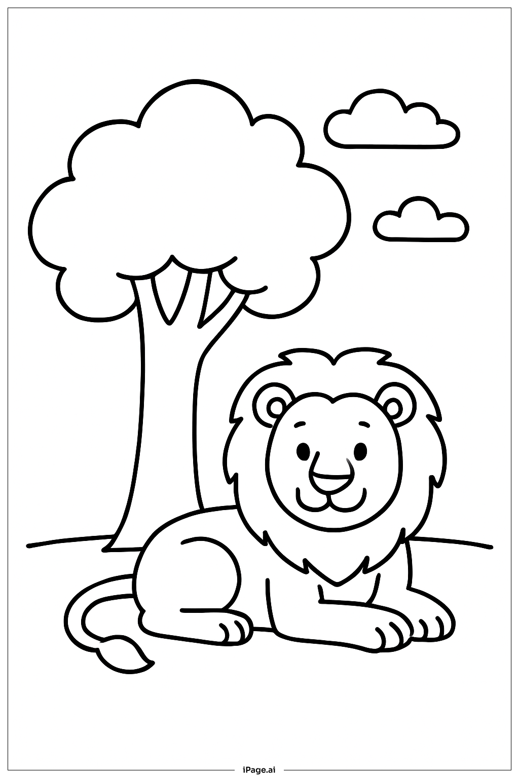  木の下のライオンの塗り絵ページ 