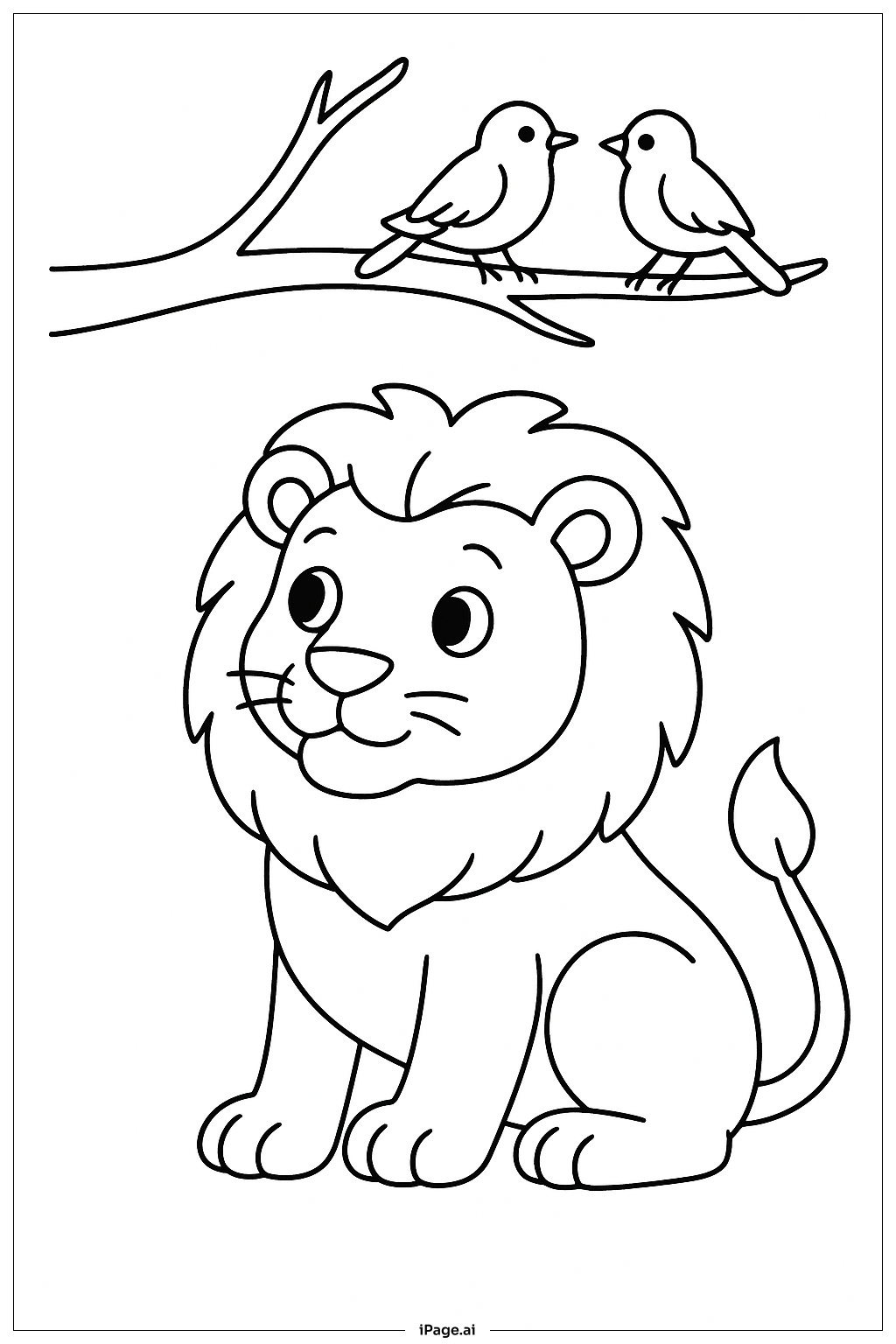  鳥を見ているライオンの塗り絵ページ 