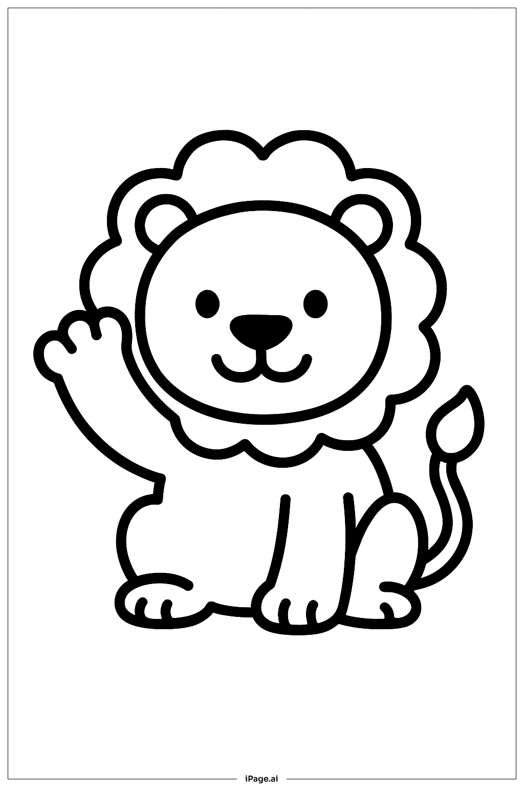  手を振るライオンの塗り絵ページ 