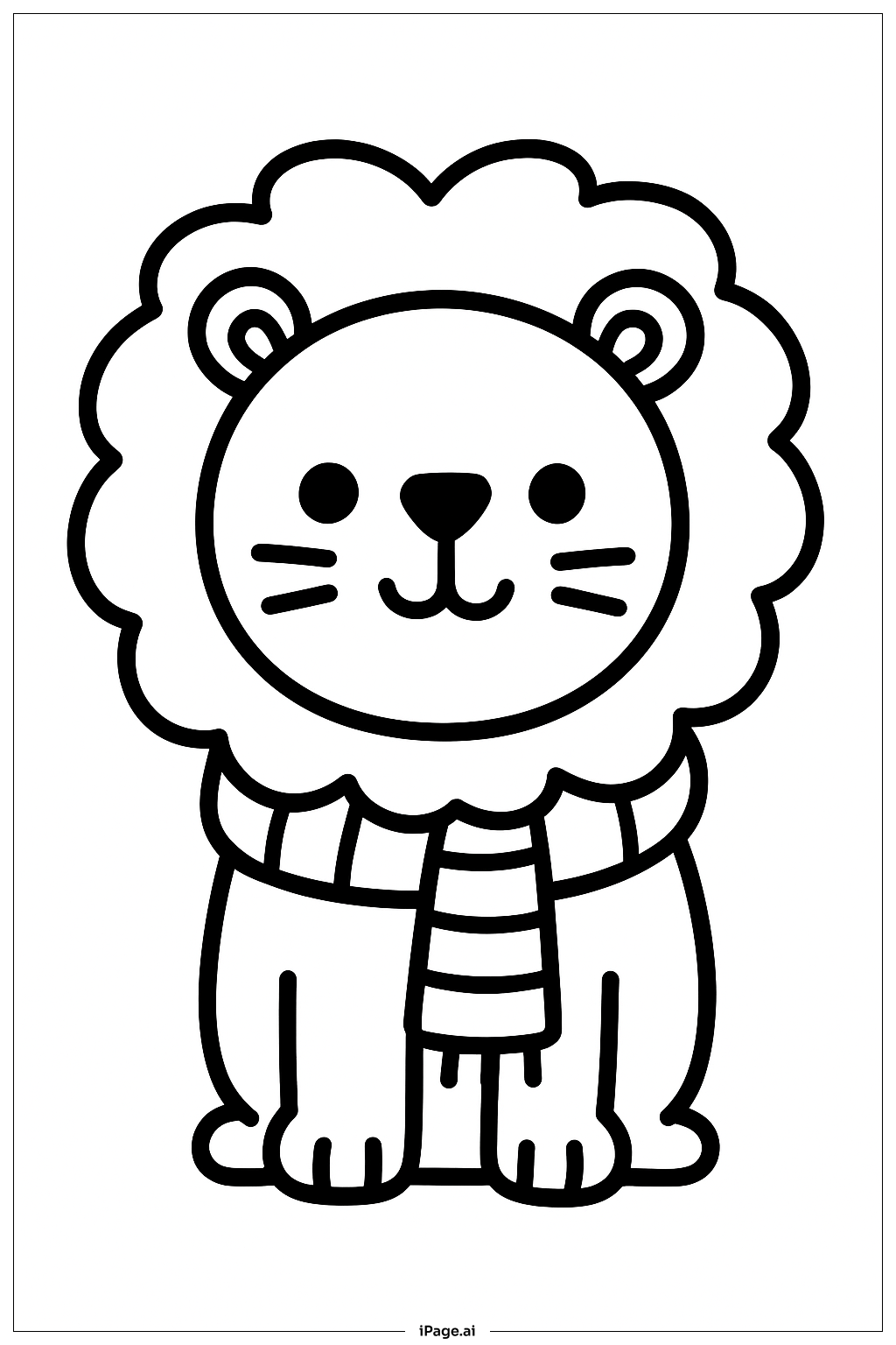  マフラーを巻いたライオンの塗り絵ページ 