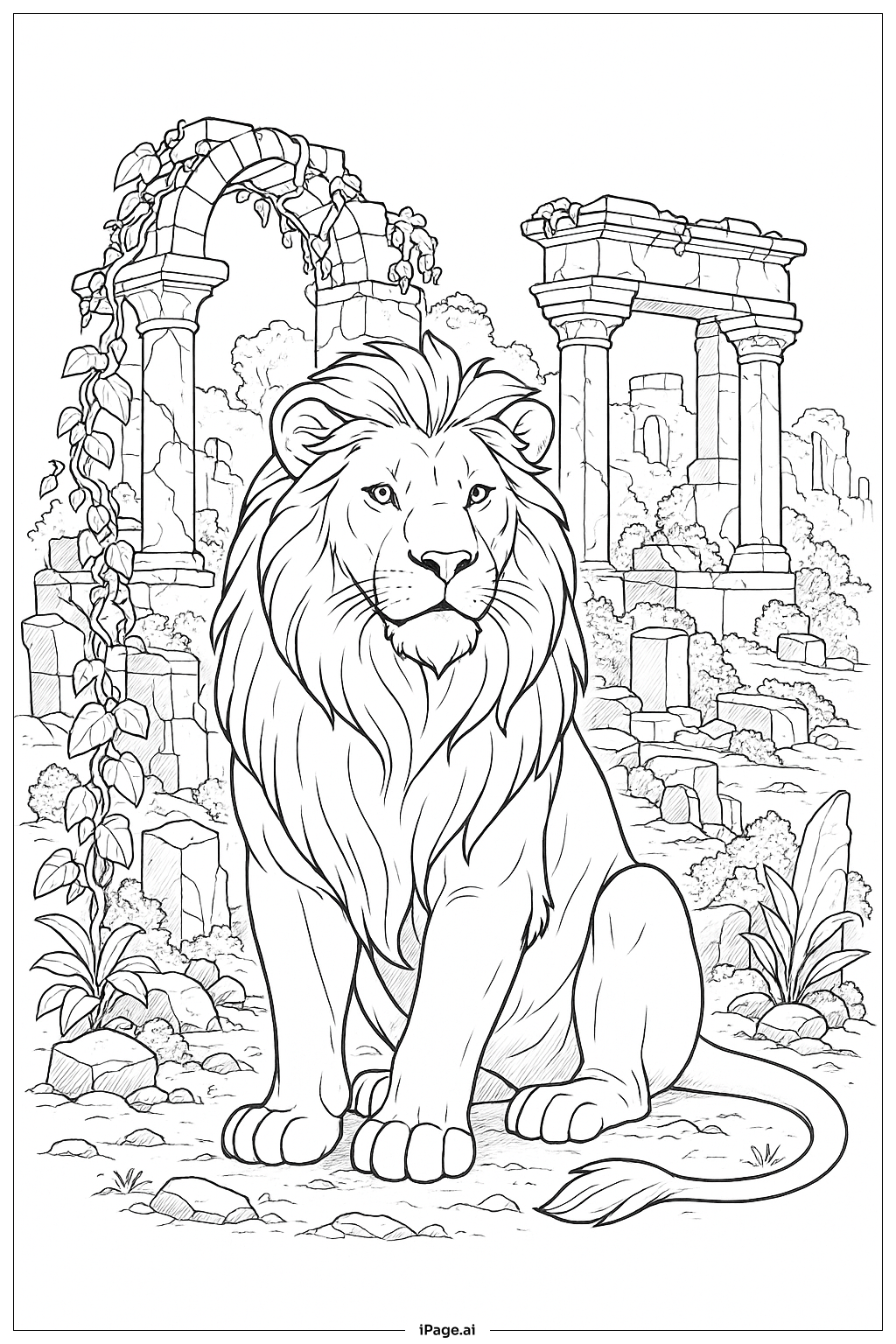 古代遺跡とライオン